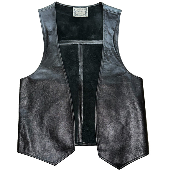 Leather Forever Unisex Small Black Leather Vest Riding Motorcycle Open Front VTG - Picture 1 of 4